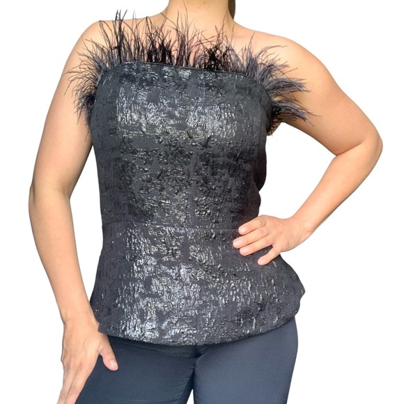 H&M Black Strapless Feather-Trim Top medium - Picture 9 of 12